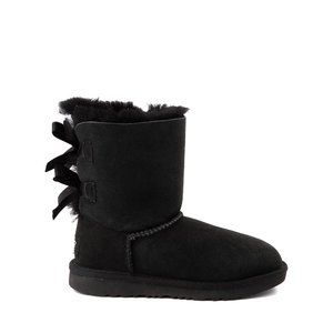 NEW UGG Kid Toddler Bailey Bow Black Satin Sheepskin Fur Lined Short Mid Calf